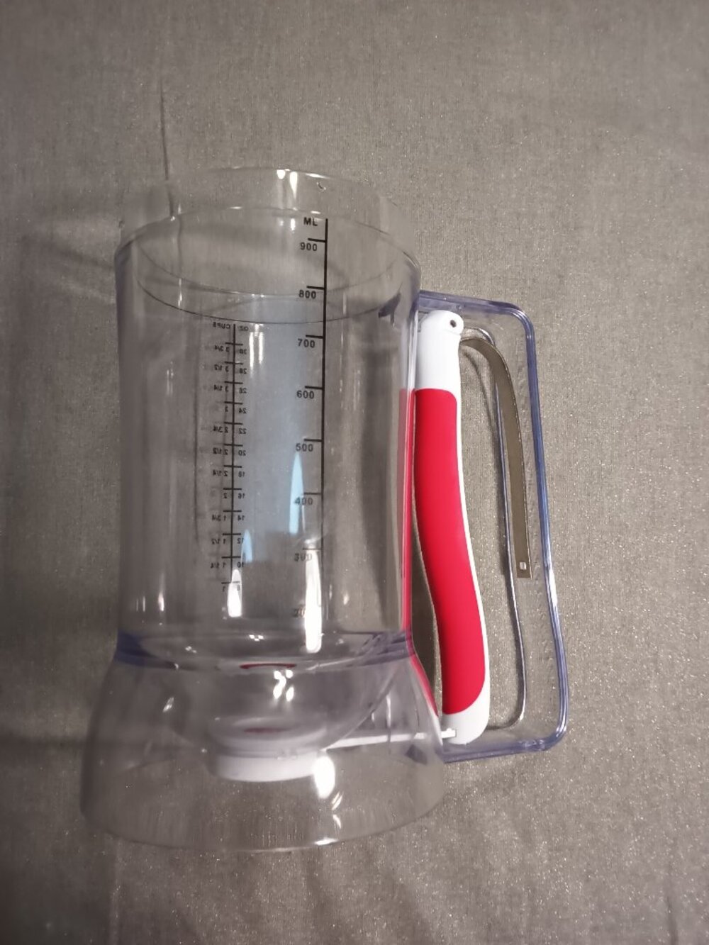 Red and Clear Batter Dispenser with Comfort Grip Handle
